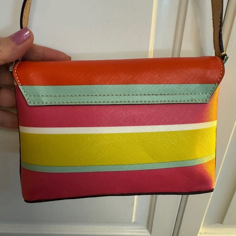 KATE SPADE ♠️ Grant Street Rainbow Stripe Colorful Crossbody Saffino Leather Bag